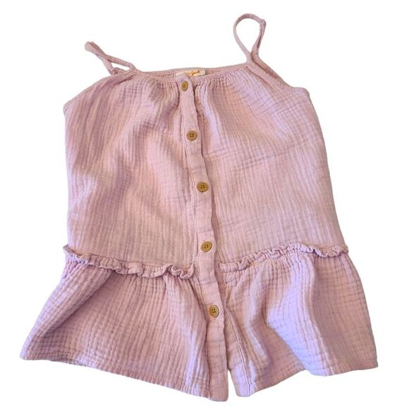 COPY - CAT & JACK Top Strappy Cotton Lavender Front Buttons Ruffle Girls sz L - Picture 1 of 6